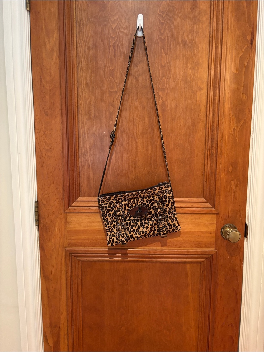 Leopard Print Crossbody Bag in Brown Genuine Leather